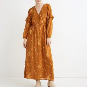 Madewell Ruffle-Sleeve Button-Front Dress in Tonal Botanica